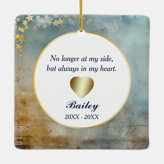 Gold Stars Lijst op Wood Pet Memorial Keramisch Ornament (Achterkant)