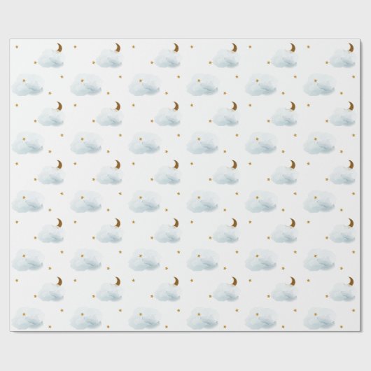 Gold Stars, maan en vloeiend wolkenpapier Cadeaupapier (Vlak)