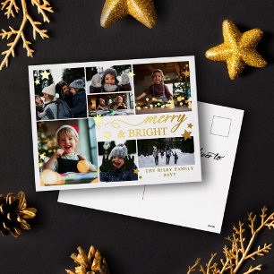 Gold Stars Merry & Bright 7 foto's Folie Feestdagen Briefkaart