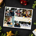 Gold Stars Merry & Bright 7 foto's Folie Feestdagenkaart<br><div class="desc">Vrolijk en helder kerstkaart met zeven foto's, gouden sterren en gouden folie tekst. Witte en gouden foto kerstkaart met vrolijk en helder bedrukt in gouden folie samen met veel gouden sterren in verschillende maten. Vrolijk en helder fotokaartje gepersonaliseerd met je achternaam, het jaar en veel familiefoto's om je vrienden en...</div>