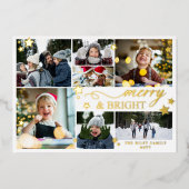 Gold Stars Merry & Bright 7 foto's Folie Feestdagenkaart (Voorkant)