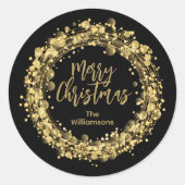 Gold Stars Merry kerst Ronde Sticker (Voorkant)