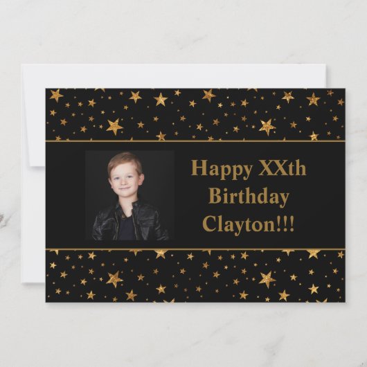 Gold Stars met berichtfoto op zwarte dag Kaart (Voorkant)