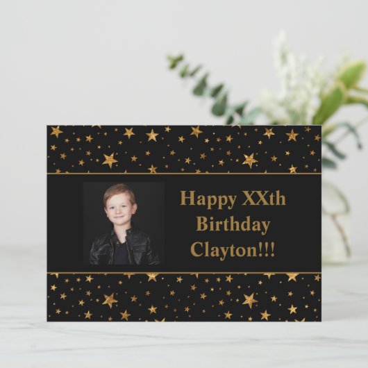 Gold Stars met berichtfoto op zwarte dag Kaart (Staand voorkant)