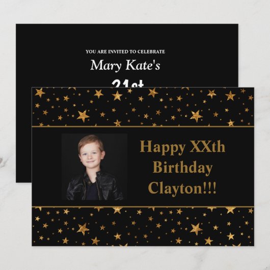 Gold Stars met berichtfoto op zwarte dag Kaart (Voorkant / Achterkant)