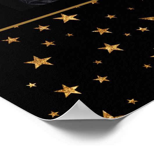 Gold Stars met berichtfoto op zwarte dag Poster (Hoek)