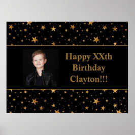 Gold Stars met berichtfoto op zwarte dag Poster