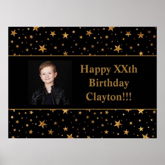 Gold Stars met berichtfoto op zwarte dag Poster (Voorkant)