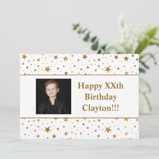 Gold Stars met berichtfoto 's avonds Kaart (Staand voorkant)