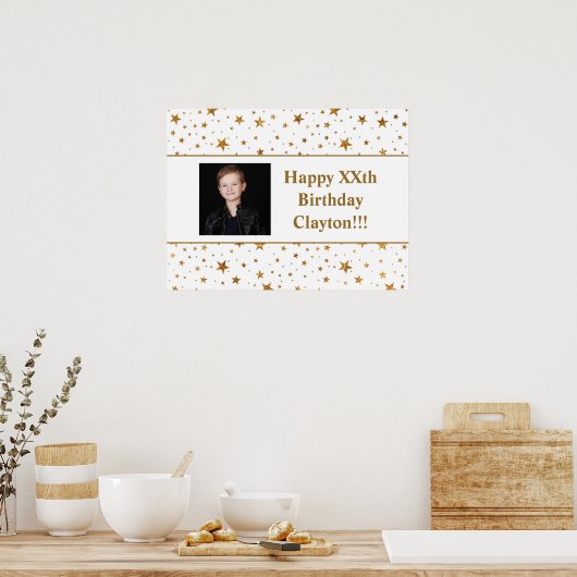 Gold Stars met berichtfoto 's avonds Poster (Keuken)
