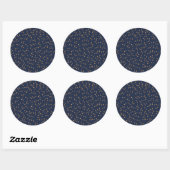 Gold Stars Midnight Blue Classic Round Sticker (Vel)