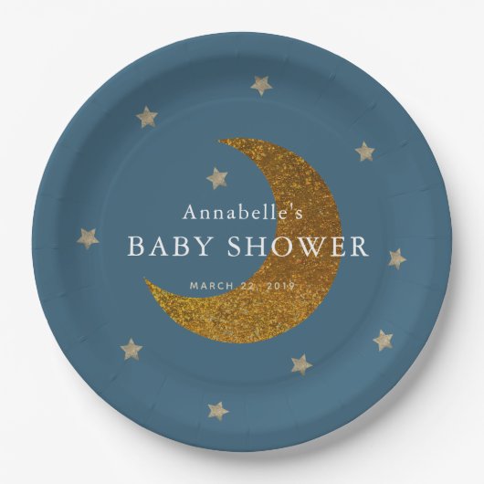 Gold Stars & Moon Baby shower Papier Bord (Voorkant)