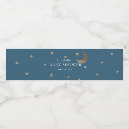 Gold Stars & Moon Baby shower Waterflesetiket Waterfles Etiket (Enkel label)