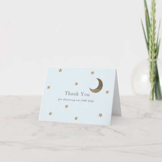 Gold Stars & Moon Blue Baby shower bedankje Bedankkaart (Voorkant)