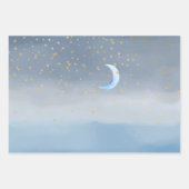 Gold Stars Moon Blue Ombre Inpakpapier Vel (Voorkant)