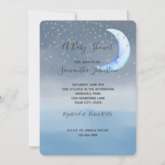 Gold Stars Moon Blue Ombre Kaart (Voorkant)