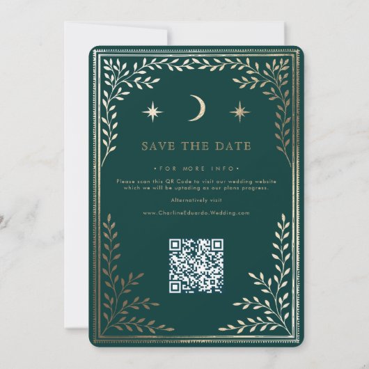 Gold Stars Moon Celestial QR Code Save the Date (Achterkant)