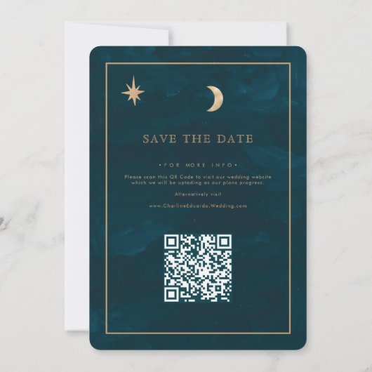 Gold Stars Moon Celestial QR Code Save the Date (Achterkant)