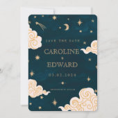 Gold Stars Moon Celestial QR Code Save the Date (Voorkant)