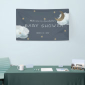 Gold Stars Moon Cloud Navy Blue Baby shower Banner (Beurs)