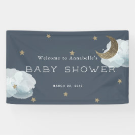 Gold Stars Moon Cloud Navy Blue Baby shower Banner