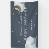 Gold Stars Moon Cloud Navy Blue Baby shower Banner (Verticaal)