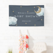 Gold Stars Moon Cloud Navy Blue Baby shower Banner (Insitu)
