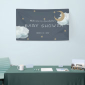Gold Stars Moon Cloud Navy Blue Baby shower Banner (Beurs)