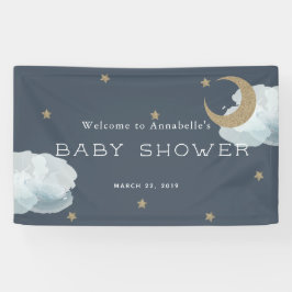 Gold Stars Moon Cloud Navy Blue Baby shower Banner
