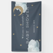 Gold Stars Moon Cloud Navy Blue Baby shower Banner (Verticaal)