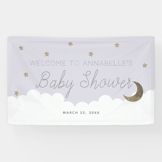 Gold Stars & Moon Lila Baby shower Banner (Horizontaal)