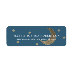 Gold Stars & Moon Navy Blauw Adreslabel Etiket
