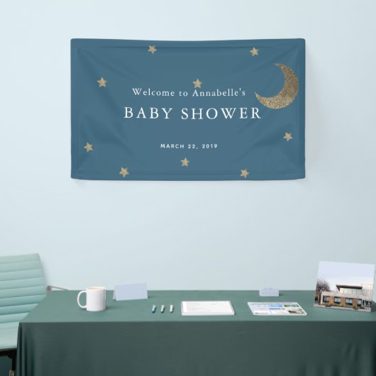 Gold Stars & Moon Navy Blue Baby shower Banner (Beurs)