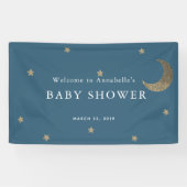 Gold Stars & Moon Navy Blue Baby shower Banner (Horizontaal)