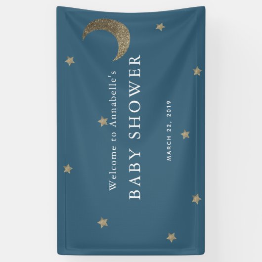 Gold Stars & Moon Navy Blue Baby shower Banner (Verticaal)