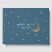 Gold Stars & Moon Navy Blue Baby shower Gastenboek (Voorkant)