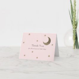 Gold Stars & Moon Pink Baby shower bedankje Bedankkaart