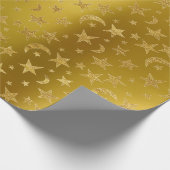 Gold Stars Moon Sky Metallic Mustard Yellow Cadeaupapier (Hoek)