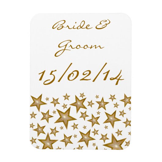 "Gold" Stars "Names Date" flexibele magneet wit (Verticaal)