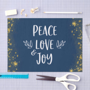 Gold Stars Navy Blue Christmas Peace Love Joy Bold Tissuepapier