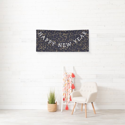 Gold Stars Navy Blue Gelukkig Nieuwjaar Spandoek (Insitu)