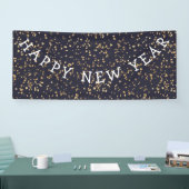 Gold Stars Navy Blue Gelukkig Nieuwjaar Spandoek (Beurs)