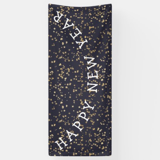 Gold Stars Navy Blue Gelukkig Nieuwjaar Spandoek (Verticaal)