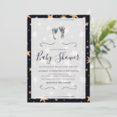 Gold Stars Navy Blue Trendy Starry Baby shower Kaart (Staand voorkant)