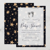 Gold Stars Navy Blue Trendy Starry Baby shower Kaart (Voorkant / Achterkant)