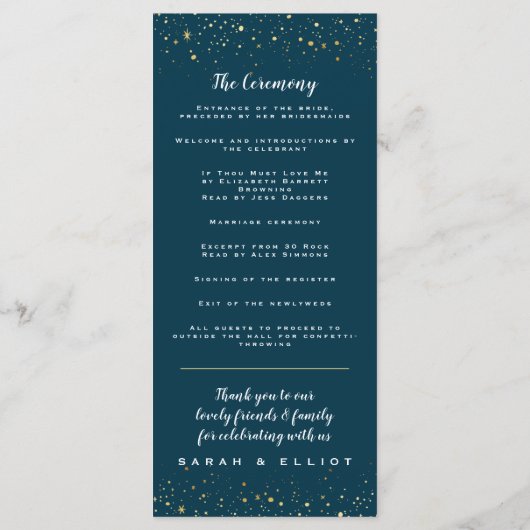 Gold Stars Navy Flat-programma Programmakaart (Achterkant)