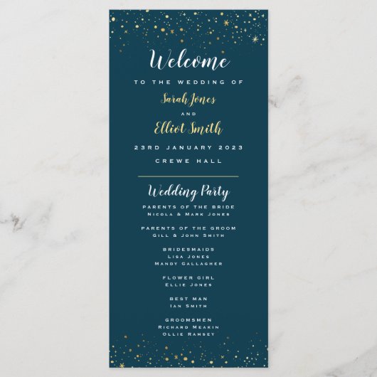 Gold Stars Navy Flat-programma Programmakaart (Voorkant)