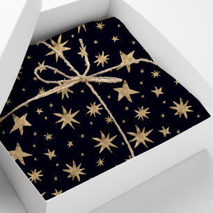 Gold Stars Navy Sky Trendy Starry Pattern Tissuepapier