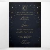 Gold Stars Night Celestial Sunburst Fotobruiloft Drieluik Uitnodiging (Binnenkant midden)