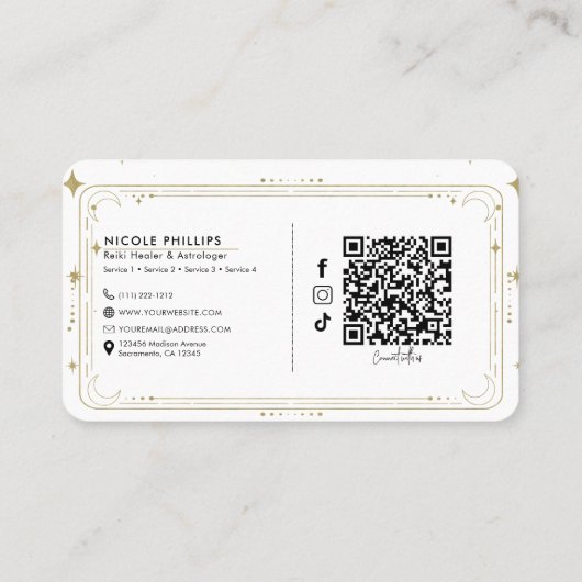 Gold Stars Night Celestial Sunburst Moon QR Visitekaartje (Achterkant)